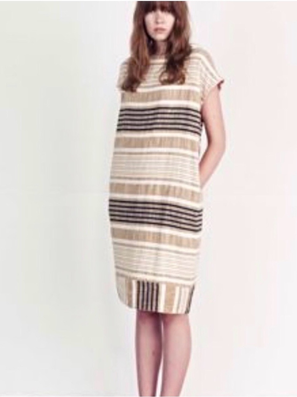 Ace & Jig Harbour Dress Small Striped Cotton Midi Pockets Coastal Artisan